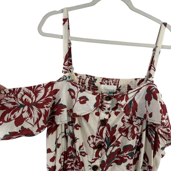 Anthropologie A+ Oahu Floral Linen Blend Midi Dress Off Shoulder Womens Plus 26W - Picture 4 of 11